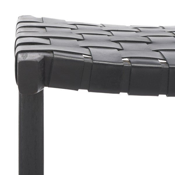 Abreu Woven Leather Rectangle Bar Stool in Black