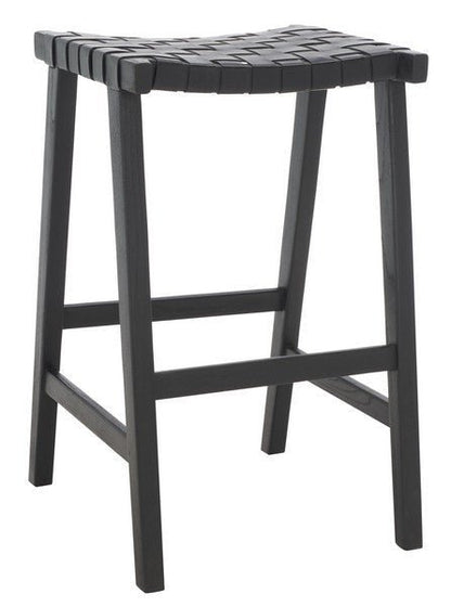 Abreu Woven Leather Rectangle Bar Stool in Black