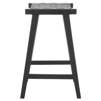 Abreu Woven Leather Rectangle Bar Stool in Black